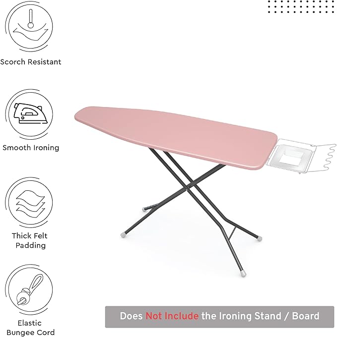 Encasa XO Ironing Board Cover and Pad 49"x18" - 4mm Felt Wide Iron Board Cover with Padding - Heat Resistant, Stain-Safe Dye, Non Slip Elastic Bungee Cord Tightening Iron Table Cover Mauve