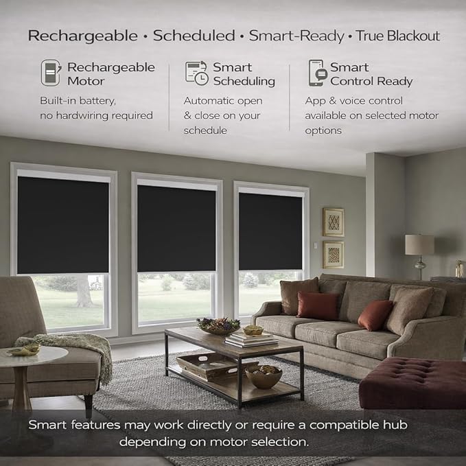 ZSHINE Motorized Blackout Window Blinds Customize Width (23-95 Inches) Remote Control Wireless and Rechargeable Roller Shades Blinds for Windows, Home, Office, Hotel, Club, Restaurant(82010M)