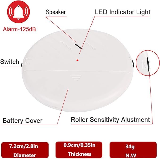 EverNary Window Vibration Alarm,6Pack 125dB Loud Ultra-Slim Anti-Theft Alarm for Door and Window Glass Break Sensor Alert with Adjustable Sensitivity (6, White)