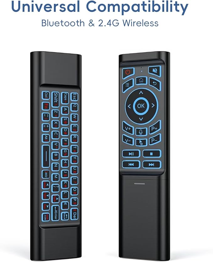 iPazzPort Mini Air Mouse Remote with Keyboard - 7-Color Backlit, Bluetooth & 2.4G Dual-Mode, Responsive Light-Press Buttons for Smart TV, Android Box, PC, Windows | AAA Battery Powered (NOT Included)