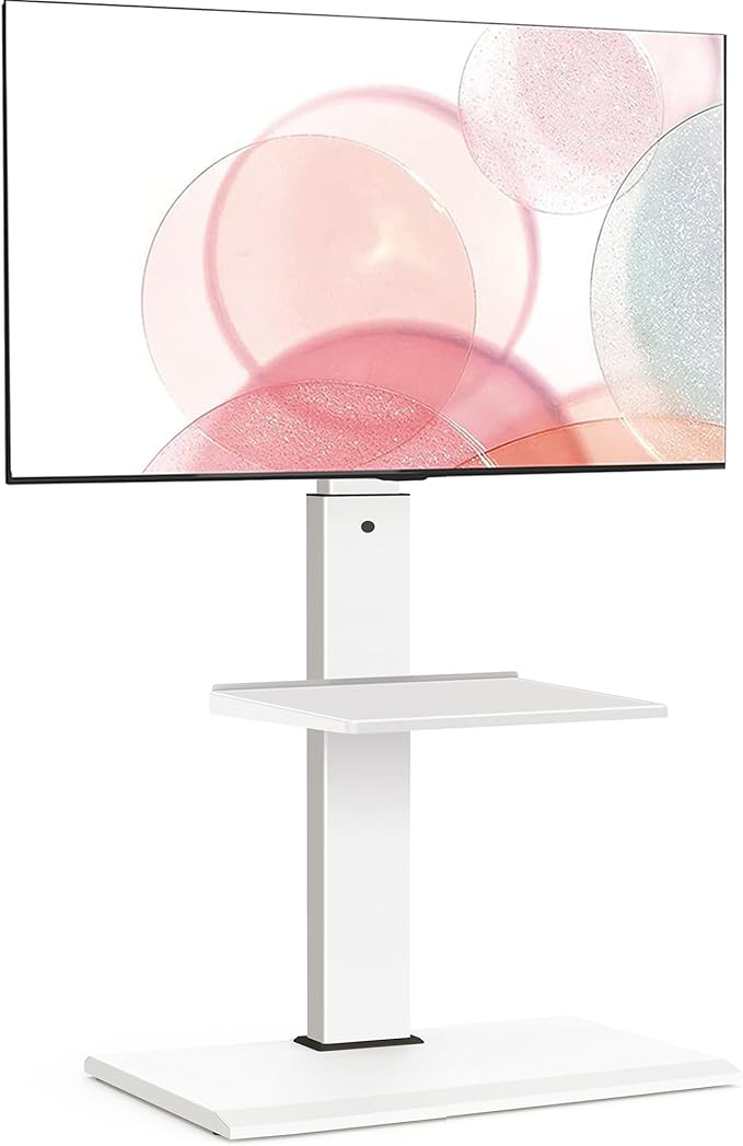 FITUEYES Floor TV Stand with Mount for 32-55 65 Inch TV, Height Adjustable TV Floor Stand with Metal Shelf up to 88lbs, Swivel Tall TV Stand with Study Iron Base for Living Room, Bedroom