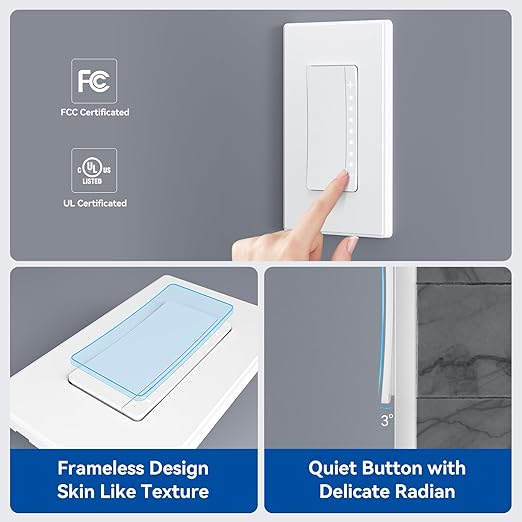 ELEGRP Dimmer Switch, Digital Dimmer Light Switch for LED Lights 150W, INC/HAL 450W, 3 Way LED Dimmer Switch, Needs Neutral Wire, Wall Plate Included, UL Listed, 6 Pack, Matte White