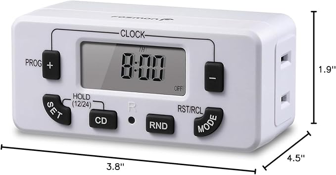 Fosmon 7 Day Digital Timers for Electrical Outlets, Indoor Plug-in Light Timers Switch Programmable, Electric Wall Plug for Lamp, Grow Reptile Lights, Aquarium, 15A/1875W, Grounded