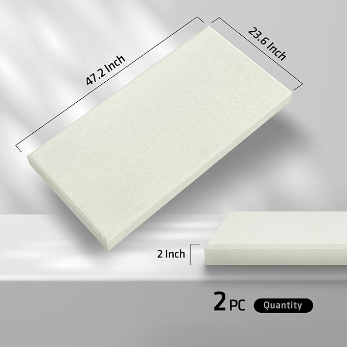 UMIACOUSTICS 2 PCS Acoustic Panel, 47.2" x 23.6" x 2" Fiberglass Sound Proof Wall Panels, Sound Absorbing Panels for Studios, Office, Home Theater. Off White