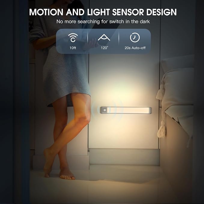 MCGOR 10inch Under Cabinet Lighting, 2 Pack Rechargeable Motion Sensor Light - Image 4
