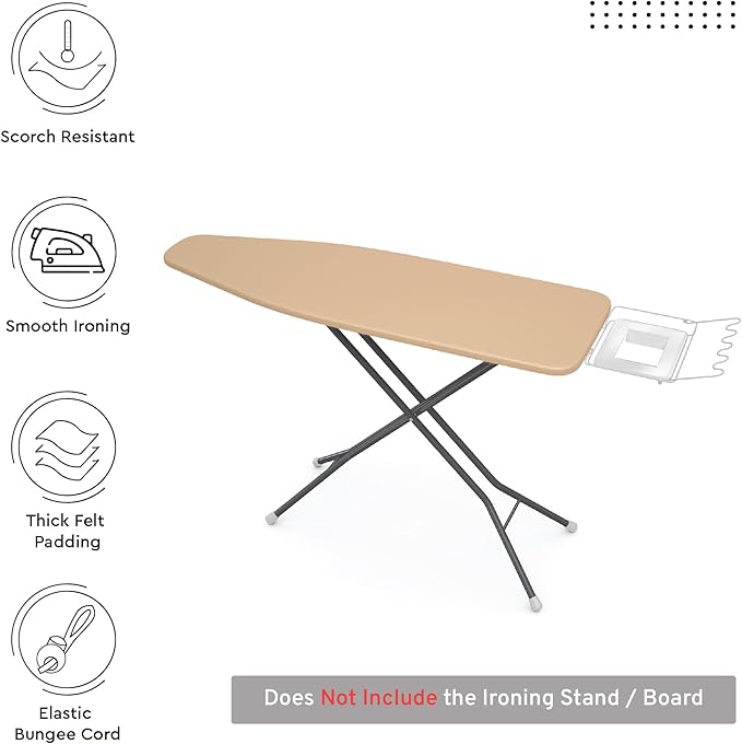 Encasa XO Ironing Board Cover and Pad 54"x15" - 4mm Felt Large Iron Board Cover with Padding - Heat Resistant, Stain-Safe Dye, Non Slip Elastic Bungee Cord Tightening Iron Table Cover Light Beige
