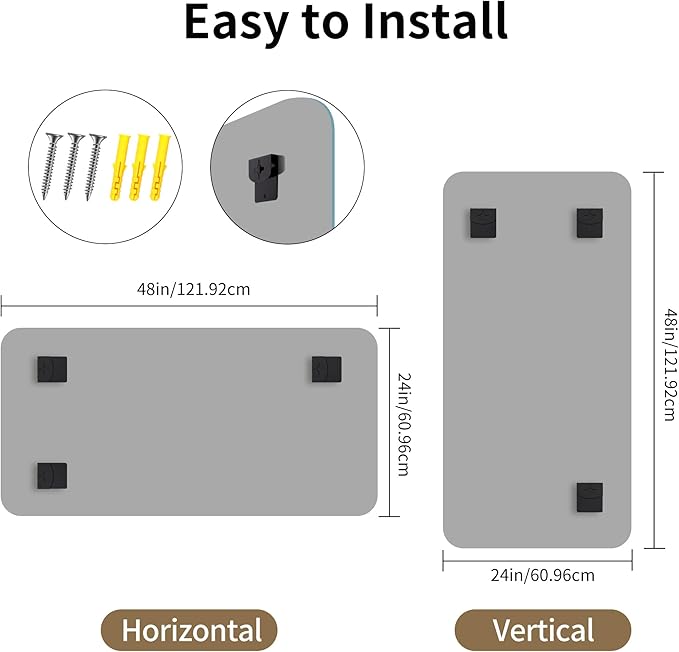 CILIBER Frameless Mirror, 24x48 Beveled Bathroom Mirror Rounded Corner, Frameless Wall Mirror Shatterproof Tempered Glass Lightweight Design for Bedroom Living Room Entryway