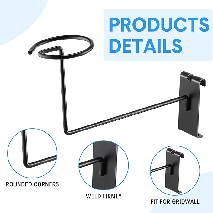 Blulu 12 Pcs Hat Displayer for Gridwall, Metal Hat Helmet Rack Retail Store Display Shelves Organizer Cap Rack Wall Fixtures Gridwall Hooks Accessories for Craft Show Garage (Black)