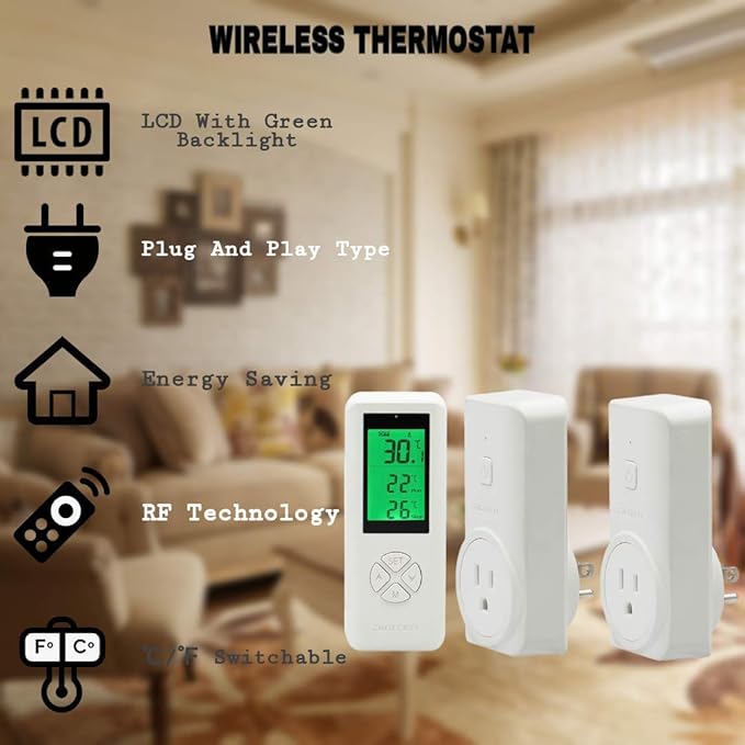 SENSTREE DIGITEN Wireless Temperature Controller, Remote Control Detect Temp, Digital Remote Thermostat, Plug-in Thermostat Outlet