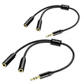 Quelong 2Pcs Headphone Splitter, Dual Headphone Nylon Braided Extension Cable, Hi-Fi Audios Stereo Y Splitter 3.5mm 2 Female 1 Male, Suitable for Phones, PS4, Amplifiers, Smartphones, Tablets,etc.