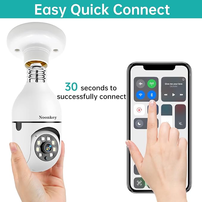Noonkey 2K/3MP Light Bulb Security Camera, 5G& 2.4GHz WiFi Alexa E27 360° Light - Image 2