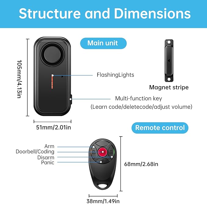 HENDUN Door Chime when Opened, Exterior Door Alarm with Remote, IP66 Waterproof Indoor/Outdoor Home Security Sensor (2 pack)
