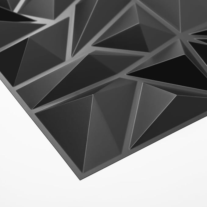 Art3d 33-Pack 3D Wall Panels for Interior Wall Decor, Modern Diamond Textured Accent Wall Paneling for Gaming Living Room TV Wall Background, 12 x 12 inch Black