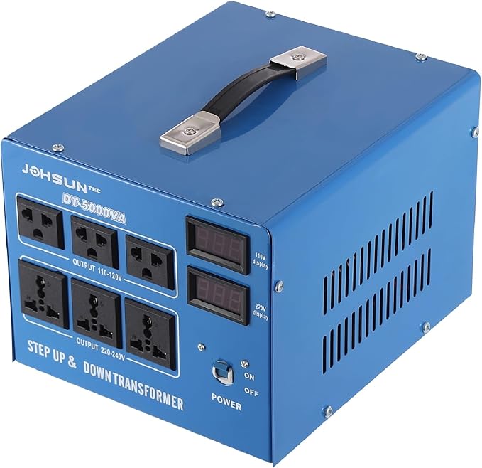 5000W Voltage Converter Auto Transformer Duty Step Up/Down Power Converter Transformer 110/120/220/240V with 3 US Outlets,3 Universal Outlets, LCD Display, Circuit Breaker Protection (DT-5000VA)