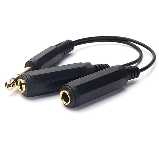 Disino 1/4 Splitter, 1/4" TRS Stereo Male to Dual Female Y Splitter Cable Quarter Inch Splitter Cord - 8 Inch / 20cm