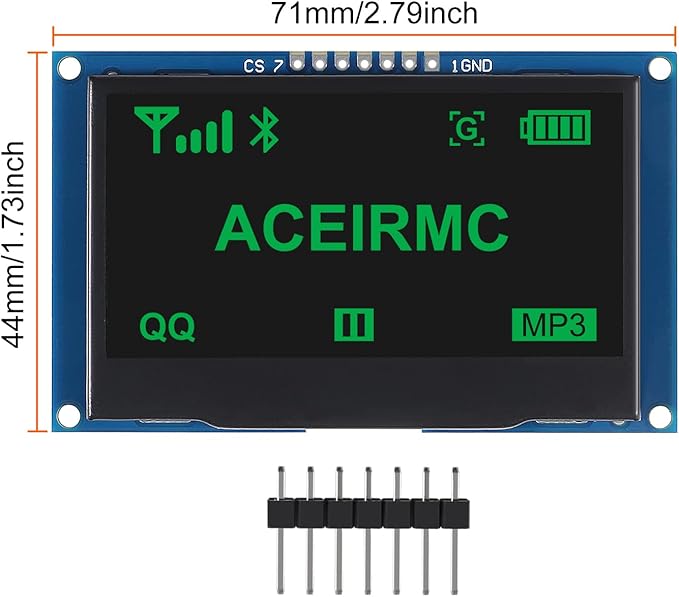 ACEIRMC 2.42 inch 128x64 OLED LCD Display Module SSD1309 7 Pin SPI/IIC I2C Serial Interface for Arduino UNO R3 (Green)
