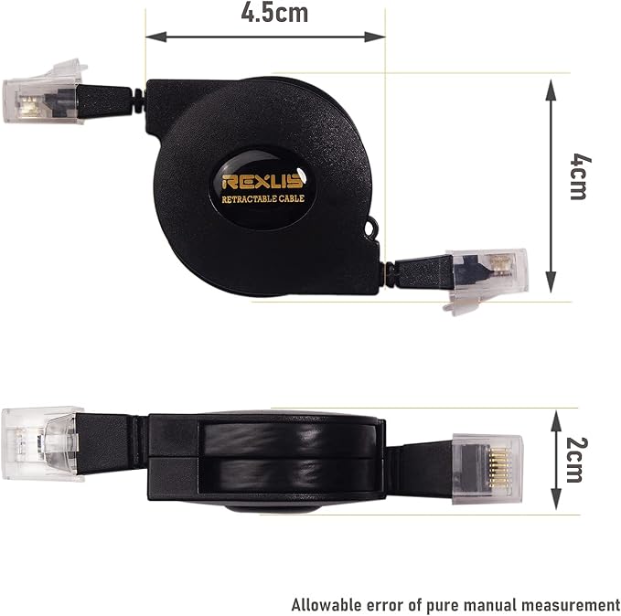 REXUS 2-Pack Retractable Cat 6 Flat Ethernet Network Cable 3.3 FT, 10 Gigabit - Image 2