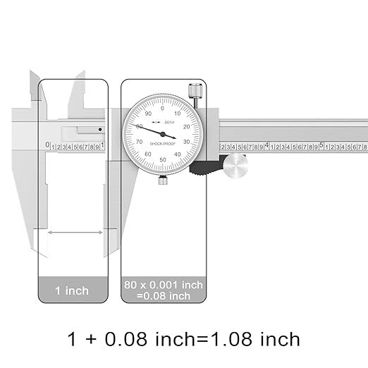 HDLNKAK Dial Caliper Shockproof Dial Caliper Precision Caliper with Watch 0-9" Range, 0.001” Resolution 6 Inch with 0.001" Precision Calipers 4-Way Measurement with Plastic Case