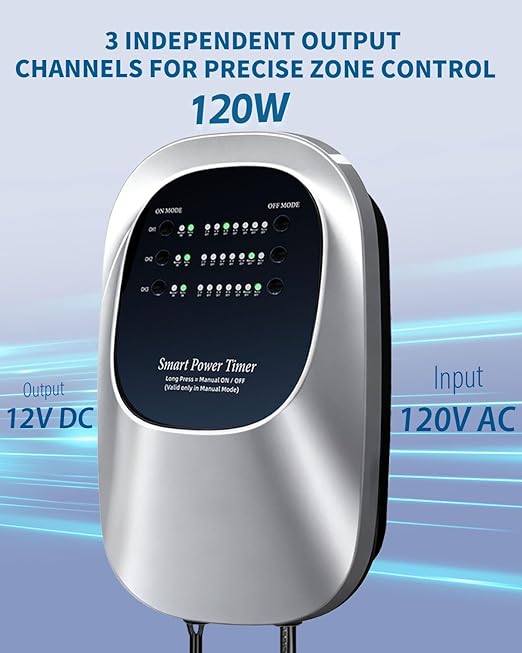 SOFAR 120W Low Voltage Transformer - 3 Independent DC Outputs, 110-240V AC to 12/14V DC, Weatherproof IP54, Timer & Photocell, Overload Protection Converter