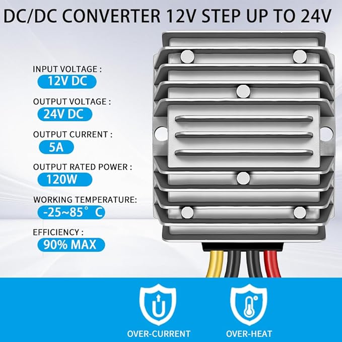 DC/DC Converter 12V Step Up to 24V, Boost Converter 5A 120W Voltage Regulator, 24Volt Transformer, Power Supply Module Boost Transformer for Car Truck Vehicle Boat Golf cart