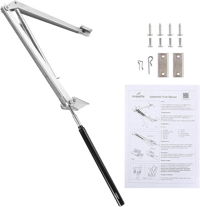 A ANLEOLIFE Automatic Roof Vent Opener Greenhouse Accessories Solar Window Louvre Thread Opener, Up to 15lbs (Centre Shalf Opener)