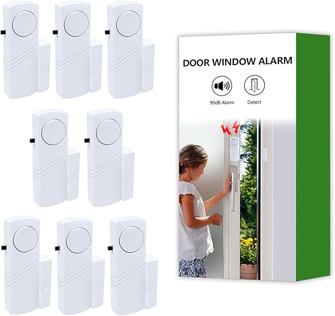 Door Window Alarm, 90dB Door Alarms Sensor for Kids Safety, Home Security, Door Window Burglar Alarm, Window Pool Alarms for Home, Apartments, Offices, Hotel Rooms (8pack)