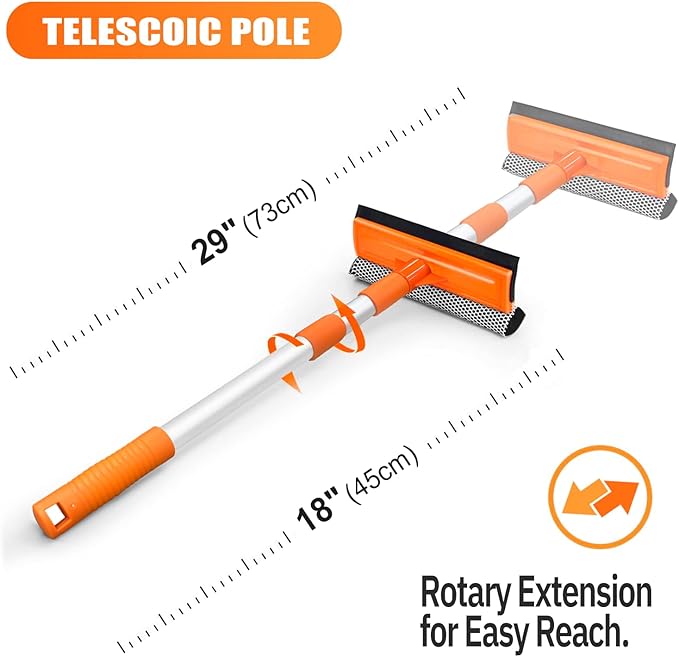 ARTIPOLY Squeegee for Window | 2-in-1 Window Cleaner Sponge and Soft Rubber Strip with Telescopic Extension Pole 18”-29” | Window Washer for Shower, Car Windshield, Mirror, Glass Cleaning