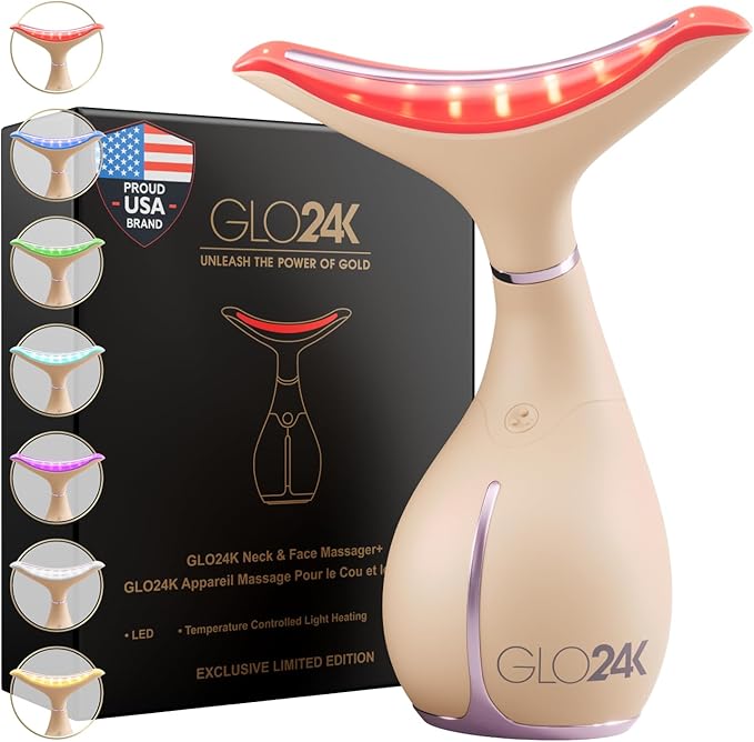 GLO24K 7 Color Beauty Device – Triple LED Action & Vibration Technology Facial and Neck Massager