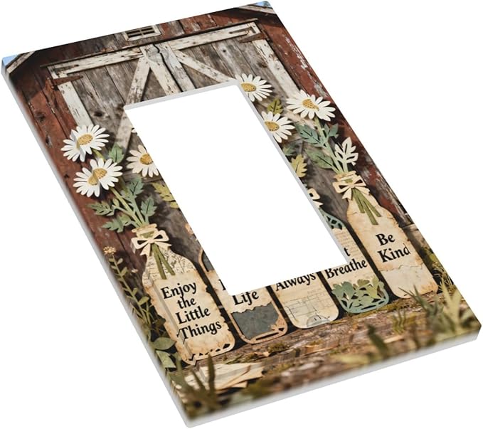 Bvtewkhz Rustic Daisy Barn Door Flowers 1 Gang Single Rocker Decorative Light Switch Covers Electrical Faceplate Switch Plates for Bathroom Kitchen Home