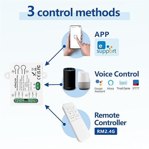 DieseRC 2 Channels WiFi Smart Switch, AC 90V-250V 220V Passive Output Relay Module Ewelink APP WiFi Control Compatible with Alexa/Google Home, Inching/Self-Locking Switch