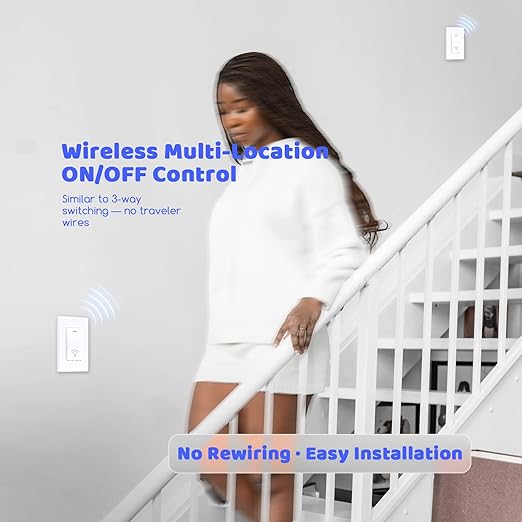 Wireless Light Switch and Receiver Kit (3V1), Self-Powered (No Battery Required), No WiFi Needed, Remote Control Lighting Switch for Indoor and Outdoor Light Fixtures, 4-Way