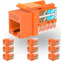 Rapink RJ45 Keystone Jack Cat6 10G Support, Cat6 Keystone Jacks UTP 10 Pack for Wall Plate and Patch Panel, Rj45 Keystone 90 Degree Orange Color for Cat 6, Cat5e, Cat5 Cabling