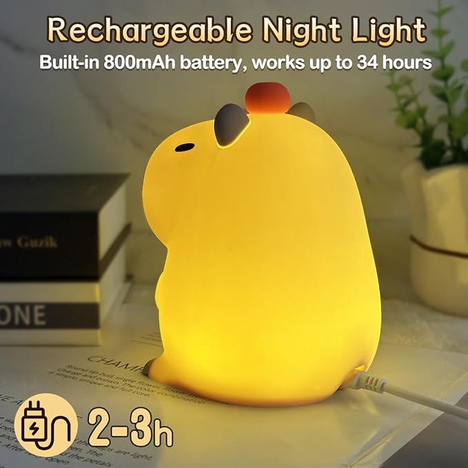 LEDHOLYT Capybara Cute Night Light for Kids, Rechargeable LED Dimmable Silicone Nightlight for Kids,Funny Light Up Capibara,Squishy Capybara Lamp Xmas Gifts