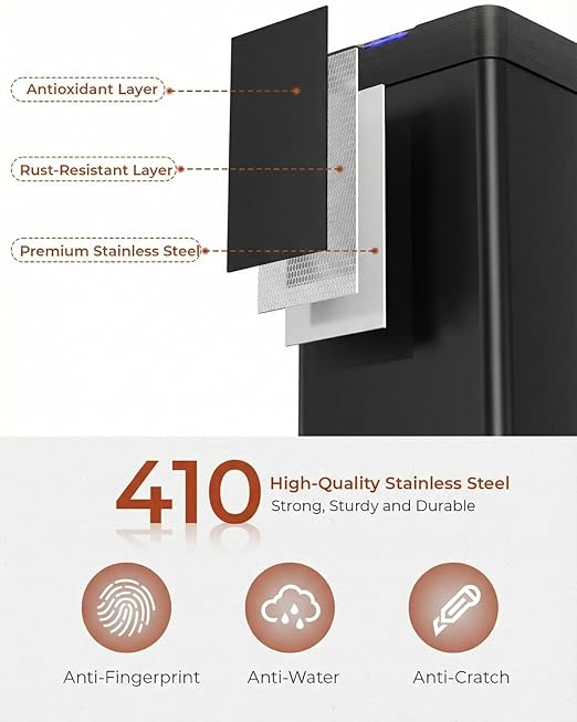 TLSUNNY 16 Gallon Motion Sensor Trash Can,Touchless Automatic Garbage Can,Brushed Stainless Steel Smart Bin,with Bag Holder,Soft Close Lid,for Kitchen,Office,RV,Bedroom,Living Room (Black, 60L)