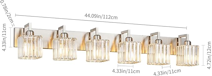 FDPBY Modern Bathroom Vanity Light 6-Lights Brushed Nickel Vanity Light Crystal Wall Light Bathroom Light Fixtures
