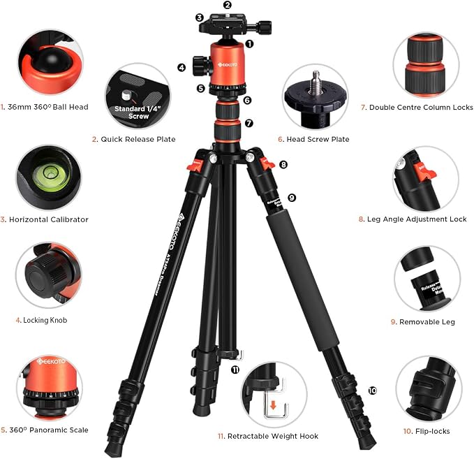 GEEKOTO 77’’ Tripod, Camera Tripod - Image 7