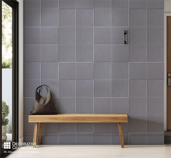 From Plain To Beautiful In Hours 9004 Depth Tier PVC 12 in x 12 in Peel and Stick Wall Panels (Covers / 10 sq.ft), Silver, 10 Piece