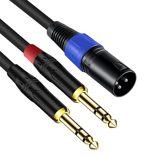 Jozzai 2Pack 6.35mm Dual TRS to XLR Male Cable for Microphone, Mixer, Amplifier, 1.5 FT, 1/4 TRS to XLR Audio Cable, Y Splitter Patch Cord, 3-Pinxlr to Dual 1/4 Male Converter Adapter Cable