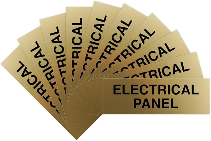 All Quality Basic Electrical Panel Sign - Fire Regulation Safety Compliance Sign - Brushed Gold - Small (10 Pack)