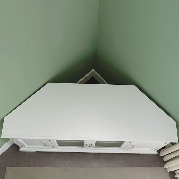 Leick Home Mateo Corner TV Stand, for 65 in. TV, 2 Glass Doors and 2 Soild Doors, White, 85386