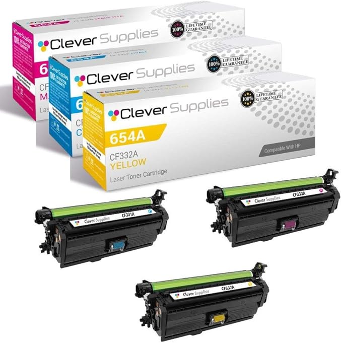 CS Replacement Toner Cartridge Compatible with HP 654A CF331A Cyan CF333A Magenta CF332A Yellow Color Enterprise M651dn M651n M651xh M680dn Color Enterprise MFP M680z 3 Color Set