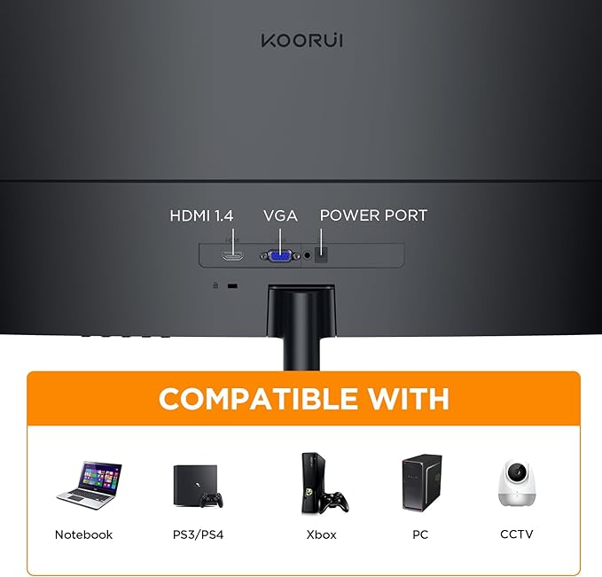KOORUI 24 inch Curved Monitor, Full HD 1080P Curved Computer Monitor, 100Hz 1500R PC Screen, TÜV Rheinland Certified, HDMI VGA, Tilt Adjustment, LCD Display, Eye Care, Black 24N5CA