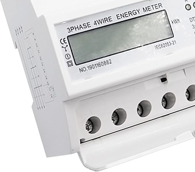 Tyenaza Energy Meter, Digital 3 Phase Energy Meter, LCD Display White ABS Housing 50Hz Electricity Usage Monitor 230 400V