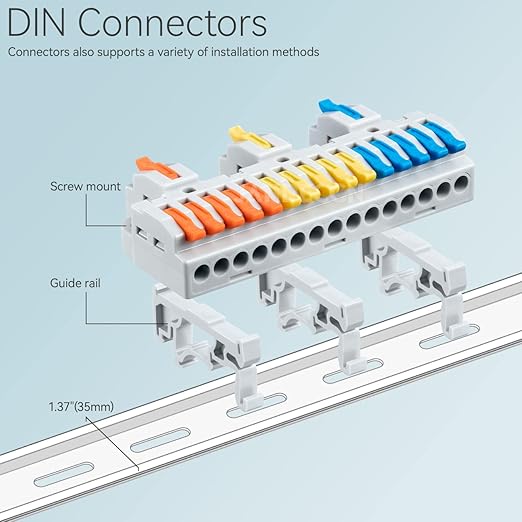 JANDECCN 4pcs DIN Rail Terminal Blocks, DIY Splicing Wire Connectors for Circuit Inline 28-12AWG (3 in 15 Out)