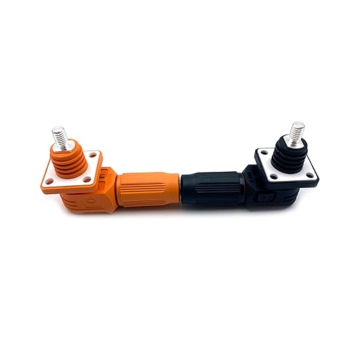 300A Battery Energy Storage Connector, 95mm² High Current Connectors IP67 Waterproof Stud Wiring Power Adapter Quick Plug Terminal Right Angle Plug and Socket (1500V Black+Orange)