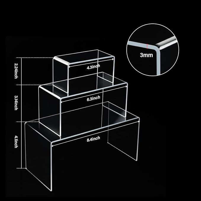 Chuangdi 2 Sets Acrylic Display Risers, Product Stand, Jewelry Display Riser Shelf Showcase Fixtures for Dessert Cupcake Candy Figure Treat Action Showcase(Clear,Large Set)