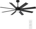 WINGBO 60" Large DC Ceiling Fans with Lights and Remote, 3 Downrods, 8 Plywood Blades, 6-Speeds Reversible DC Motor, 3CCT, Indoor Ceiling Fan for Bedroom Living Room Patio, Black