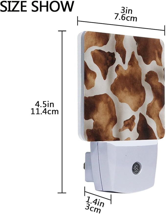 Pigsaly Led Night Light Animals Brown Cow Skin Night Light Plug in Wall Lamp Smart Dusk to Dawn Sensor Nightlight Led Lamp Energy Saving Lights Gift for Kids Room Bedroom Bathroom Hallway