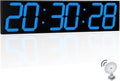 CHKOSDA 28.4''Large Digital Wall Clock,Automic Digital Clock with Alarm,Clendar and Termperature,Auto Time Sync with Easy Operation, Big Gym Timer with Countdown,Countup and Interval Workout(Blue)