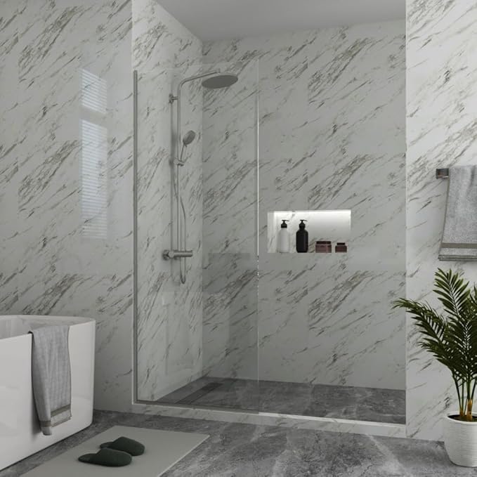 Royalty Fixed Shower Screen - 24" x 76" Frameless 3/8" Clear Tempered Glass Panel with Hardware - Easy Clean Smart Guard Coating - Minimalist Modern Design for Bathroom - Brushed Nickel
